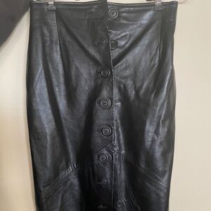 Authentic Vakko Black Leather Skirt